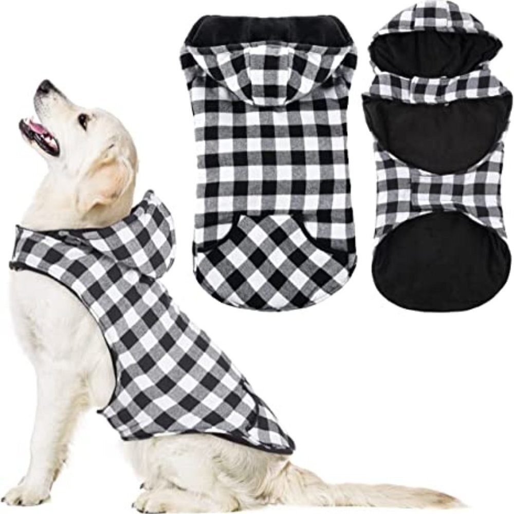 IDEPET Dog Winter Coat, British Style Plaid Dog Clothes Cold Weather, Soft Warm